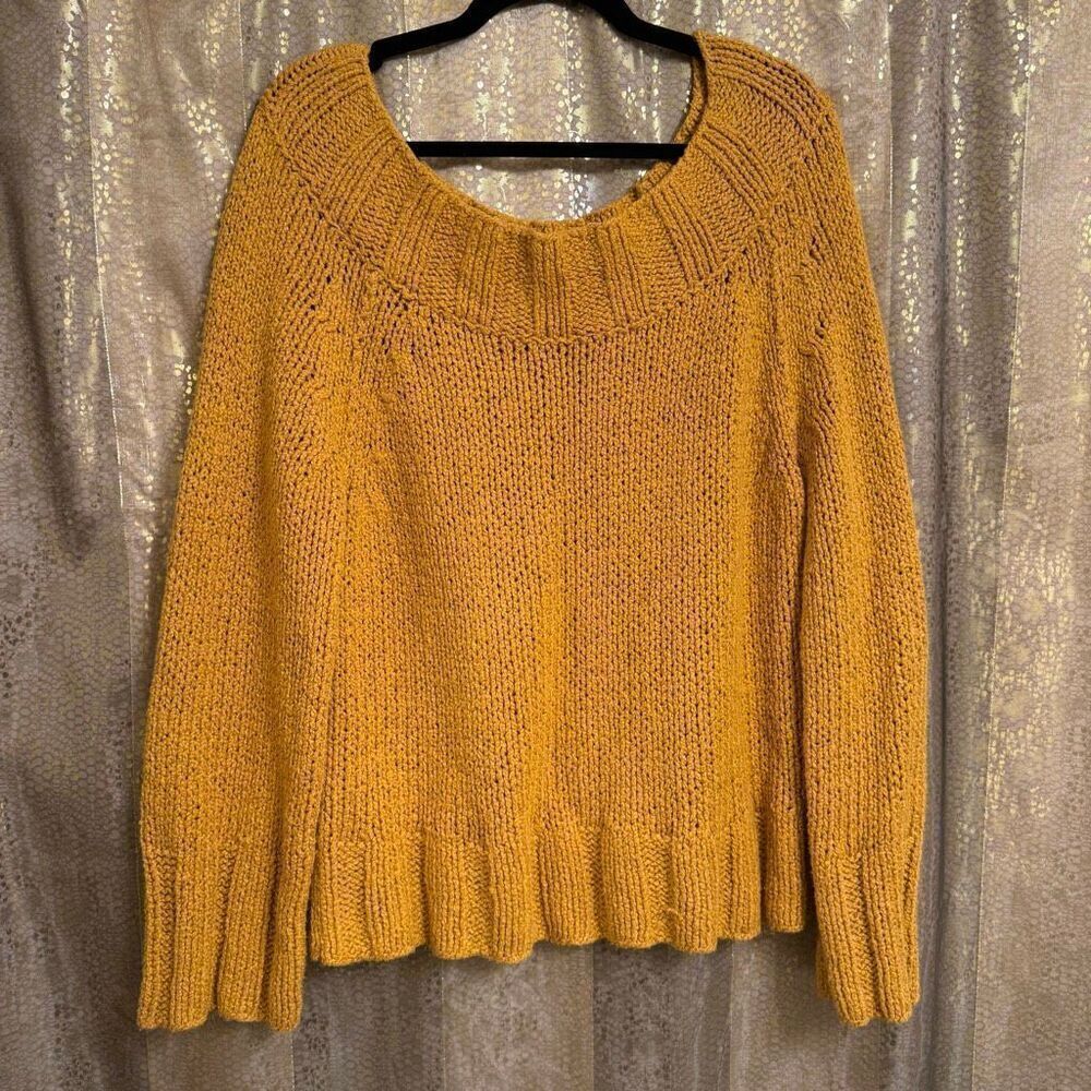 Free People Desert Sun Golden Yellow Beachy Slouch Chunky Sweater Large